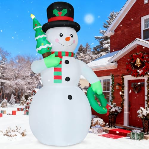 12 FT Christmas Inflatable Snowman with Christmas Tree & Wreath Built-in LEDs N347064