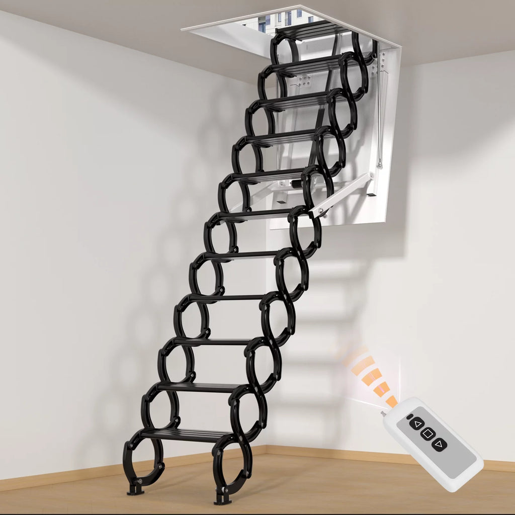 11 Steps Electric Aluminum Folding Ceiling Ladder with Remote N4541