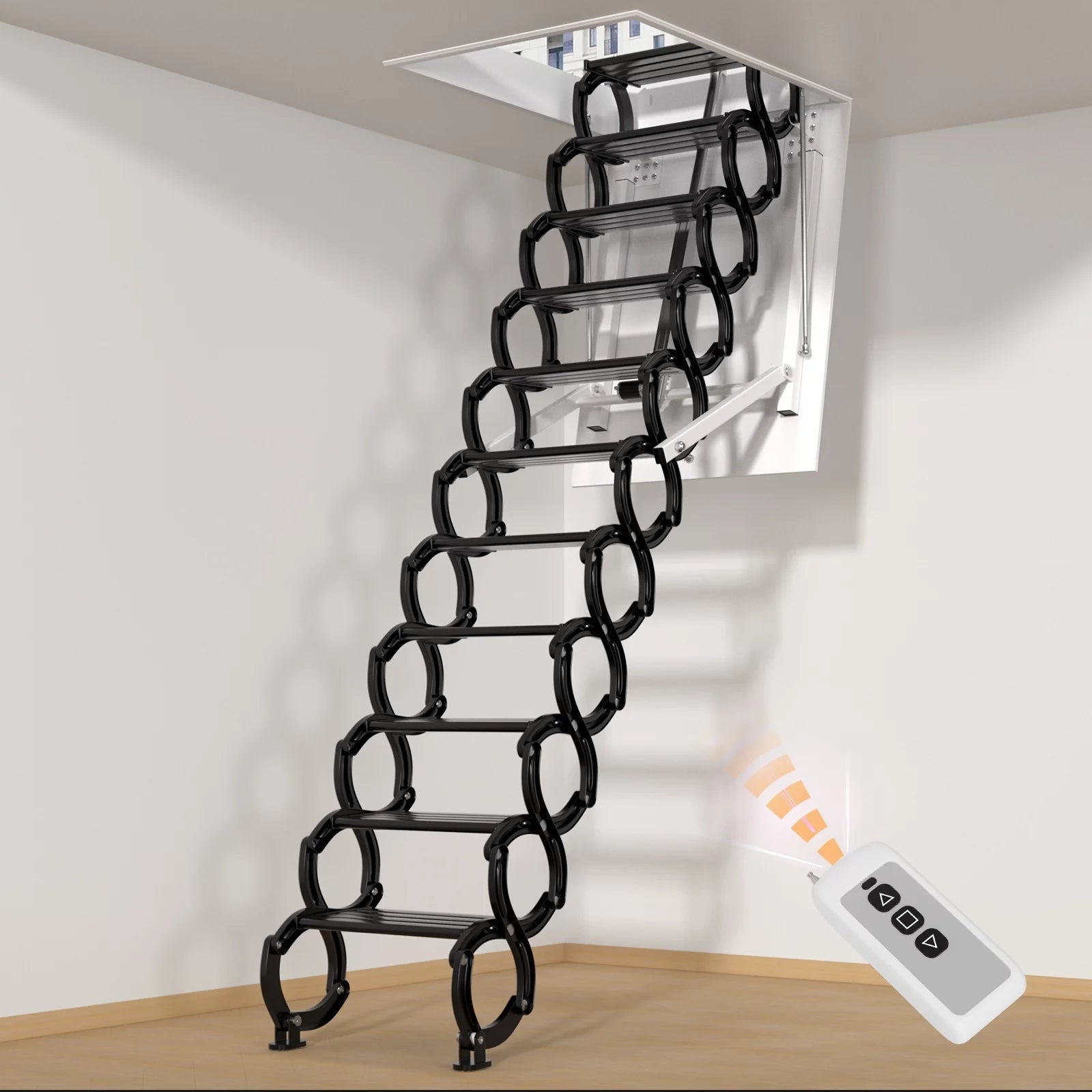 11 Steps Electric Aluminum Folding Ceiling Ladder with Remote N4541