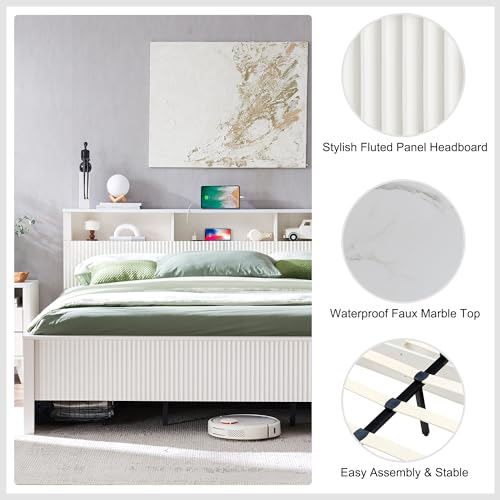 Dark Grey King Bed Frame with Bookcase Headboard and 4 Drawers B739