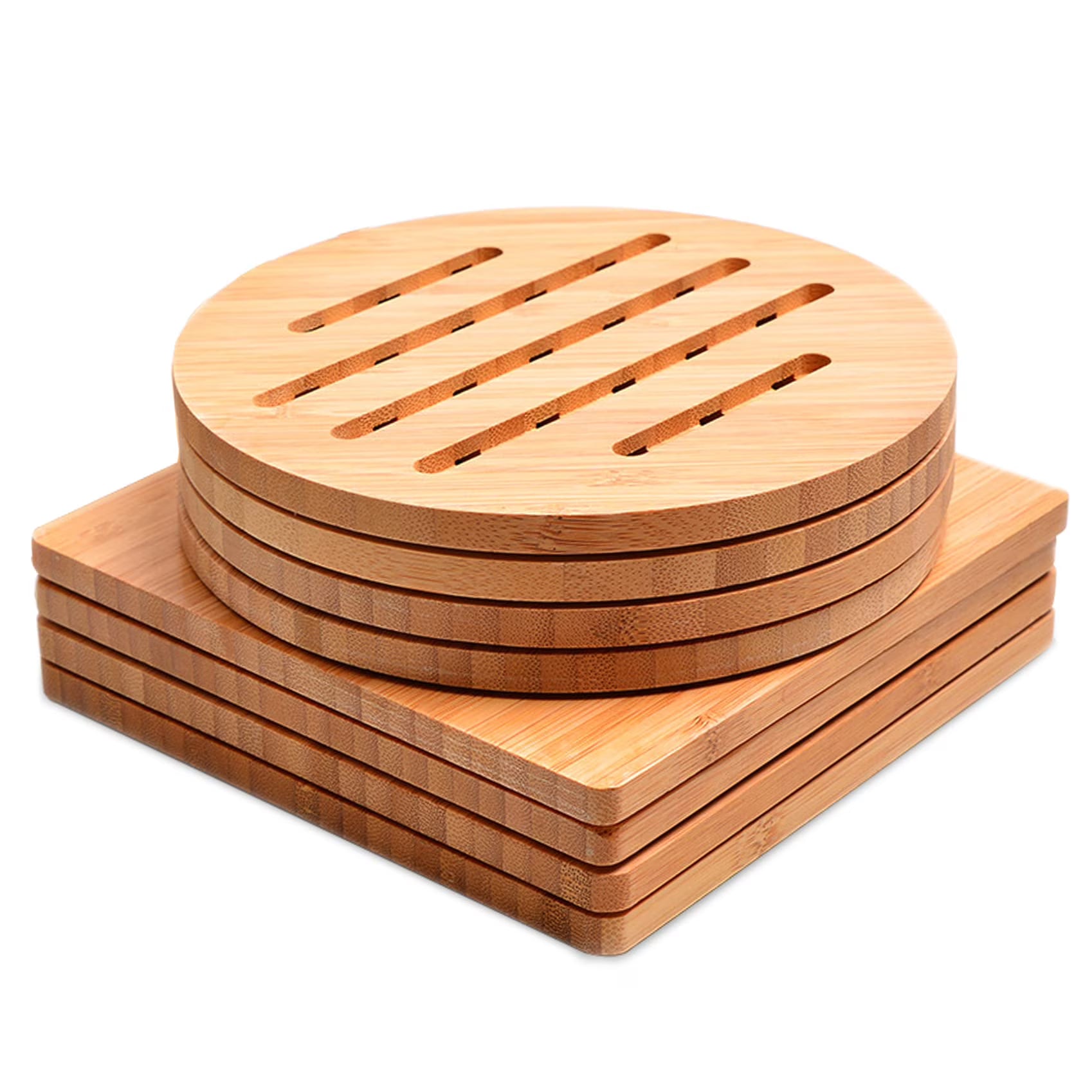 8 Pack Natural Bamboo Trivet Mat Set with 2 Holders Z61238