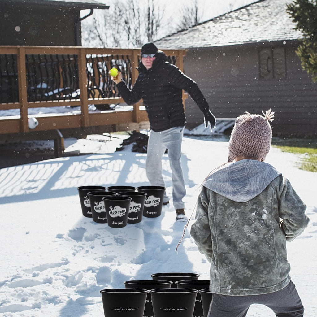 12 Buckets and 4 Balls Black Outdoor Toss Game Set U41913