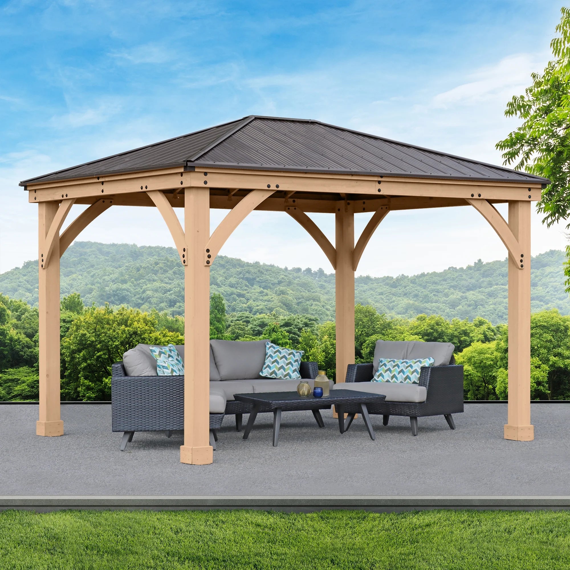 10 ft. × 12 ft. Cedar Gazebo with Aluminum Roof M64401