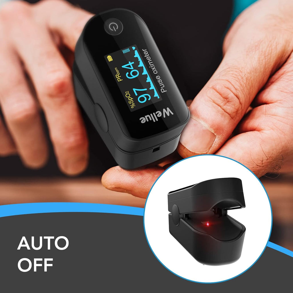 Black Bluetooth Fingertip Pulse Oximeter with Batteries and Lanyard V6195