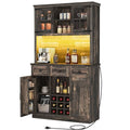 72" Dark Rustic Oak Coffee Bar Cabinet with Storage Shelves and 3 Drawers C98368