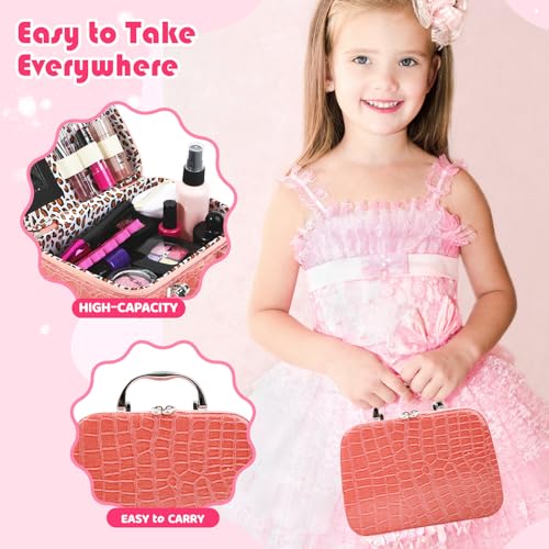 Pretend Makeup Kit for Girls: Kids Pretend Play Makeup Set with Cosmetic Bag - Fake Makeup Toy Set for Toddler - Little Girls Age 3+ (Not Real Makeup) Orange J4664