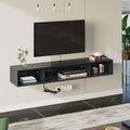 Glossy Black Wall Mounted TV Stand with Power Outlet and RGB Lights H49622