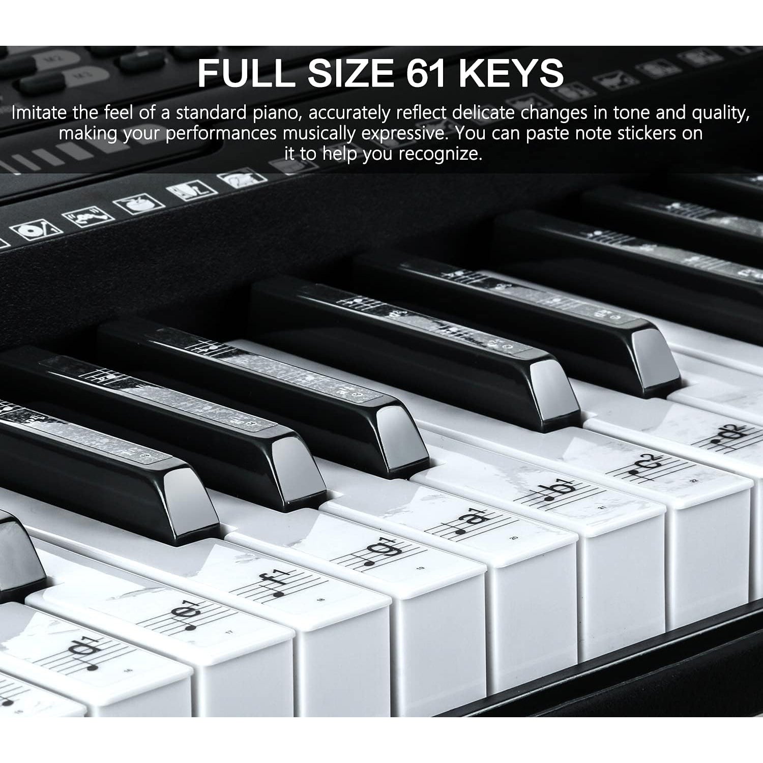 61 Key Portable Electronic Keyboard Piano with Lighted Full Size Keys, LCD, Headphones, X-Stand, Stool, Music Rest, Microphone, Note Stickers, Built-In Speakers, 3 Teaching Modes S6767