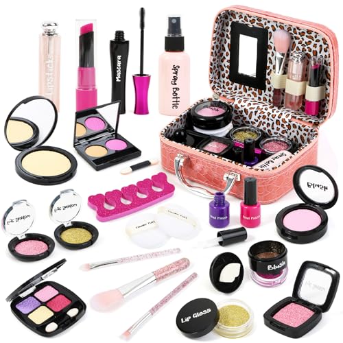 Pretend Makeup Kit for Girls: Kids Pretend Play Makeup Set with Cosmetic Bag - Fake Makeup Toy Set for Toddler - Little Girls Age 3+ (Not Real Makeup) Orange J4664
