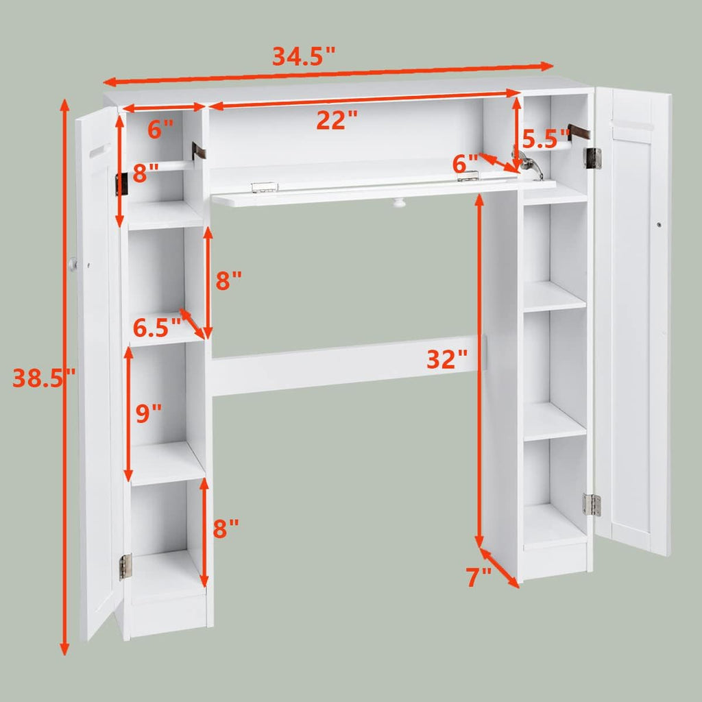 White Freestanding Over The Toilet Cabinet with 2 Side Doors G709