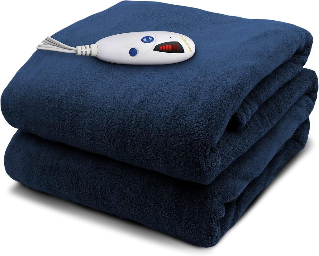 Navy Microplush Electric Heated Throw Blanket with Digital Controller H319
