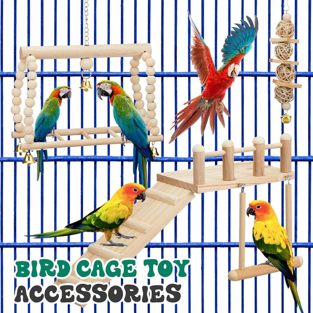 10 Pcs Parrot Swing Toys and Bird Perches Platform with Climbing Ladder Chewing Standing Hanging Parakeet Toys Bird Cage Accessories D107