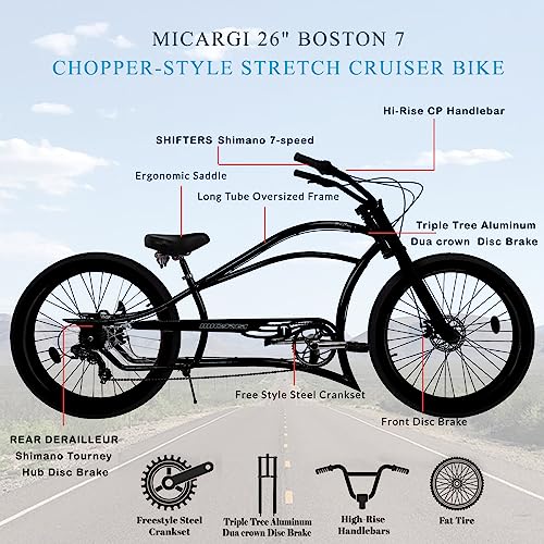 26" Speed Bicycles Chopper-Style Stretch Cruiser Bikes W5381
