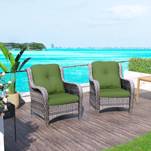 Blue PE Wicker Patio Dining Chairs Set of 2 with Seat Cushions I38984