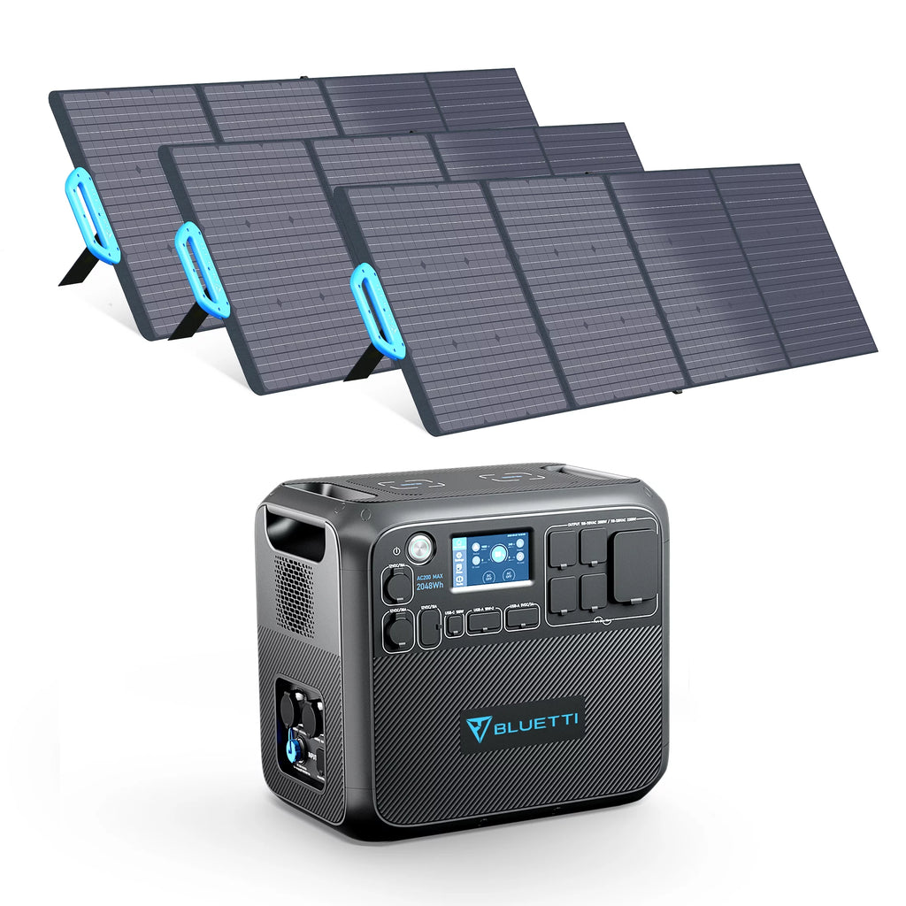 Portable Solar Generator With 3 200W Solar Panels, AC200MAX 2048Wh Power Station, LiFePO4 Battery Pack R64963
