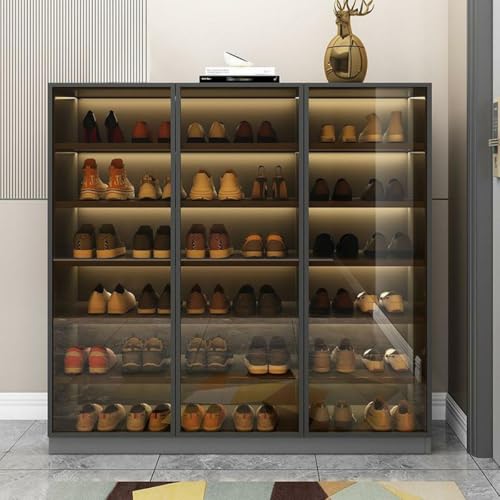 White 6-Tier Shoe Cabinet with Glass Doors R27366