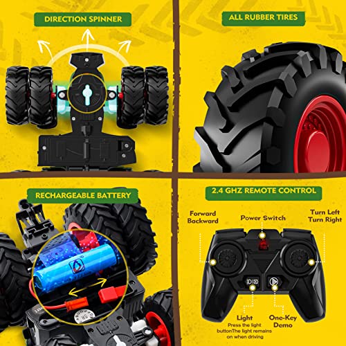 Remote Control Tractor Toy, Kids RC Tractor Set, Truck and Trailer Front Loader, Metal Car Head, 8 Wheel, Light P715