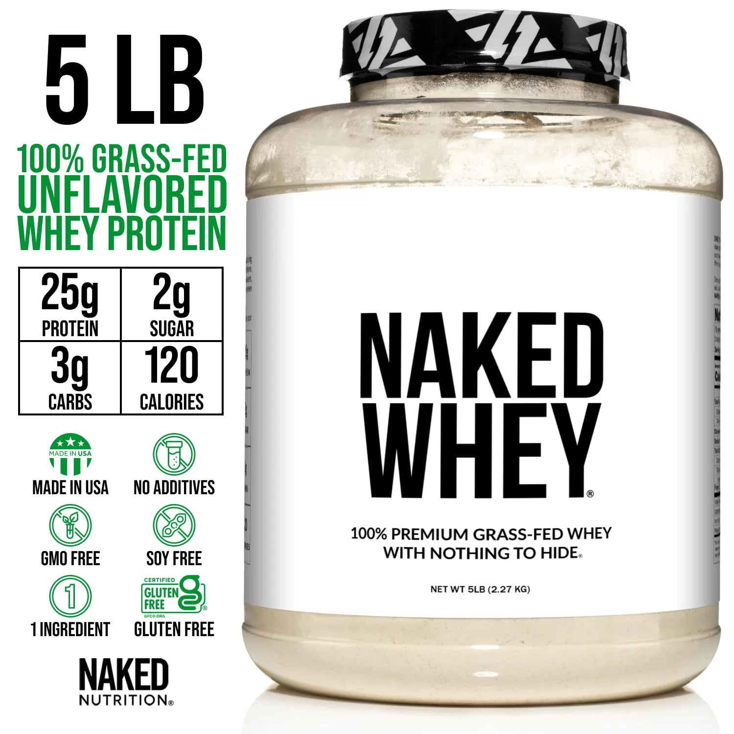 5LB Unflavored Grass Fed Whey Protein Powder Y883037