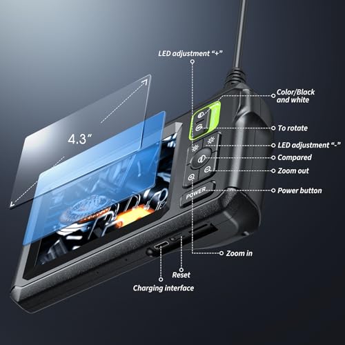 Endoscope Camera with 4.3" IPS Screen, 1920P HD, 16.4FT Semi-Rigid Cord, IP67 Waterproof (Orange) B36321