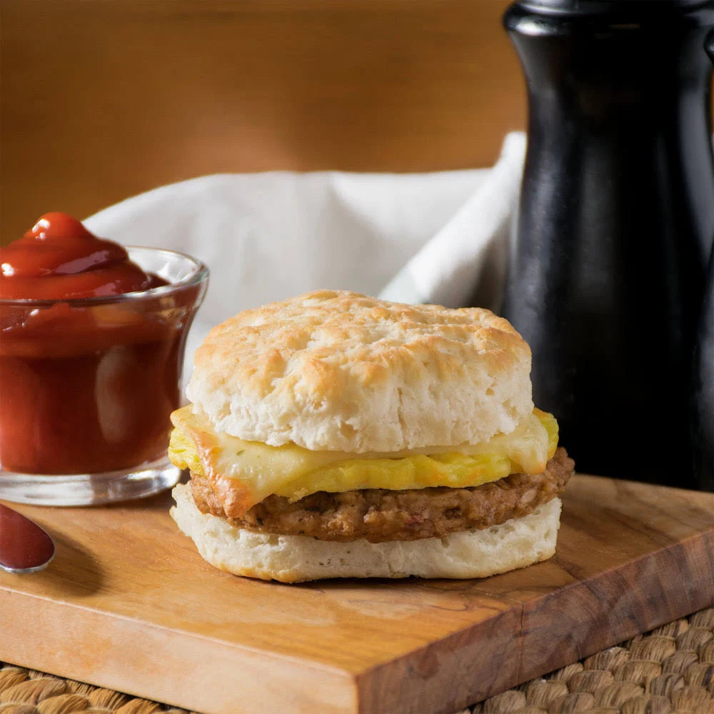 5 oz. Hot & Spicy Sausage, Egg, and Pepperjack Cheese Breakfast Sandwich - 12/Case B504