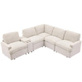 Beige L-Shaped Recliner Sectional Sofa with Storage Box J9040