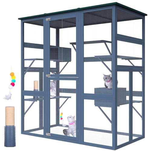 Large Walk in Cat Cage with Waterproof Roof, 5 Platforms, 2 Resting Box, Cat Scratching Post T107